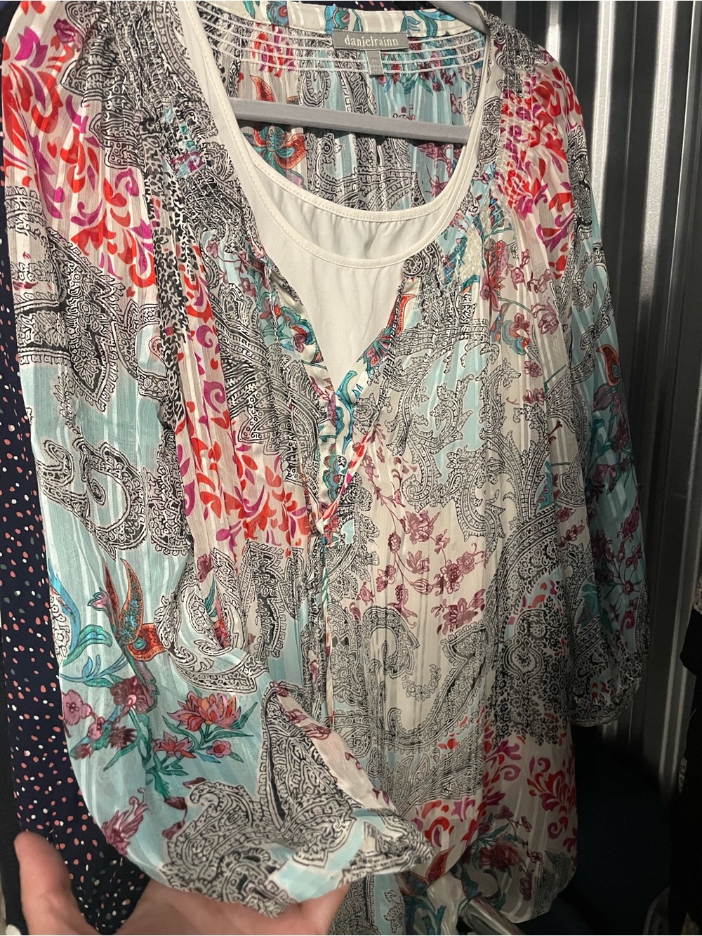 Daniel Rainn Multicolor Paisley Scoop Neck Blouse - Teal & Ivory. Stitch Fix.